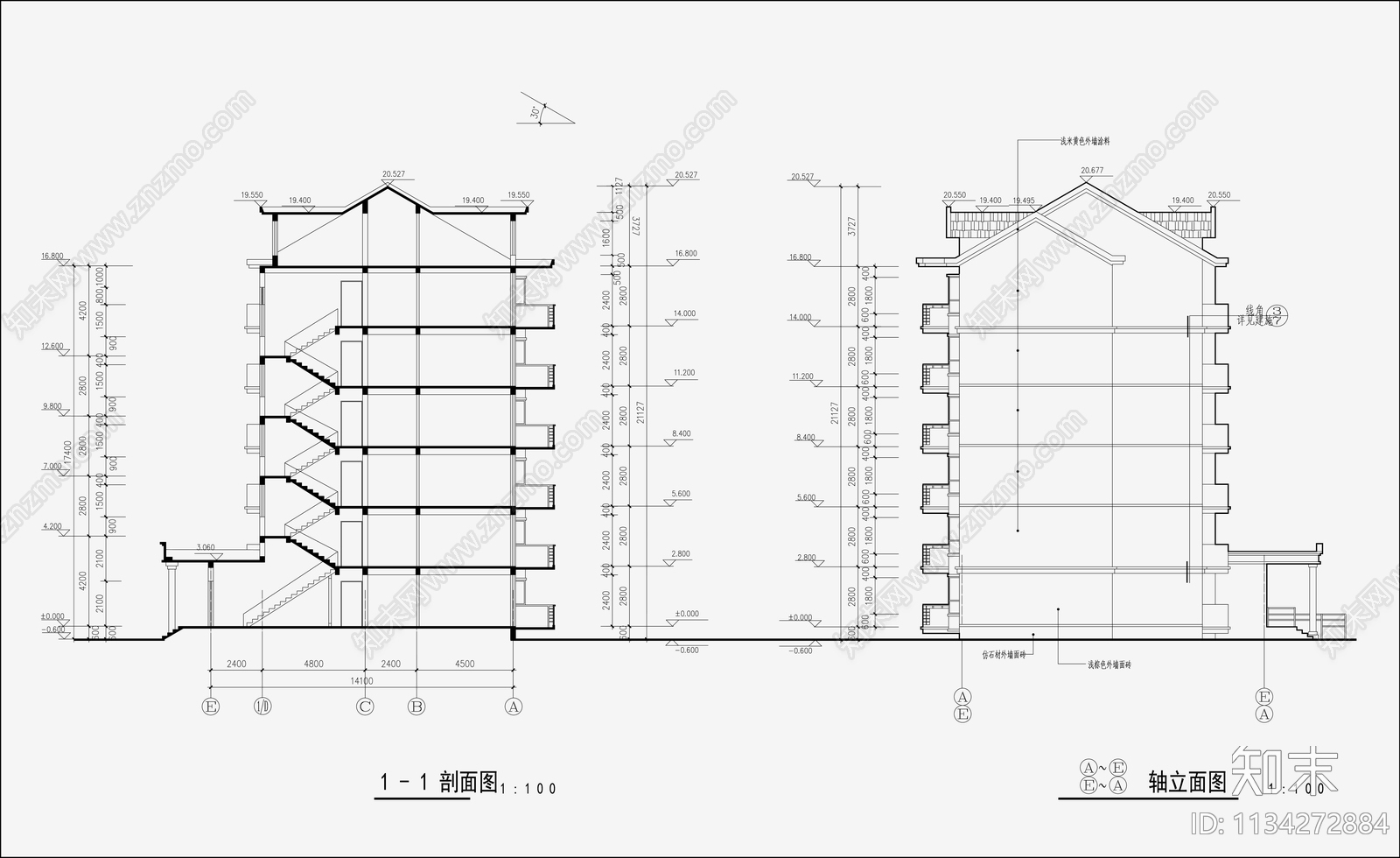 住宅区建筑建筑设计cad施工图下载【ID:1134272884】