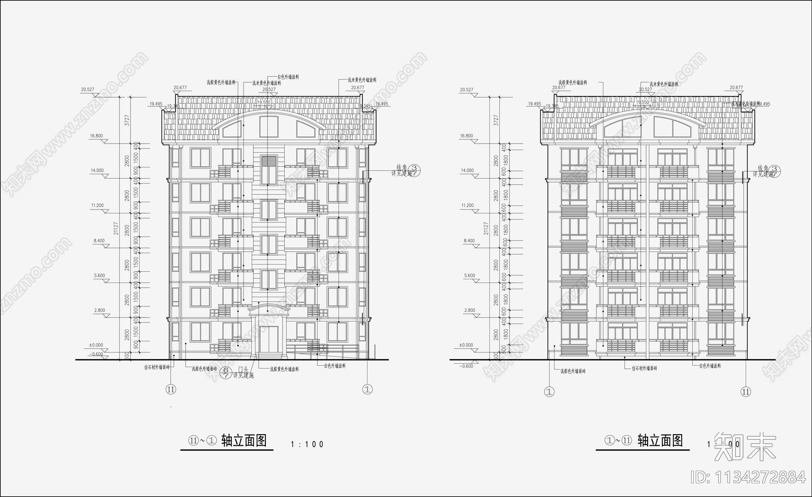 住宅区建筑建筑设计cad施工图下载【ID:1134272884】