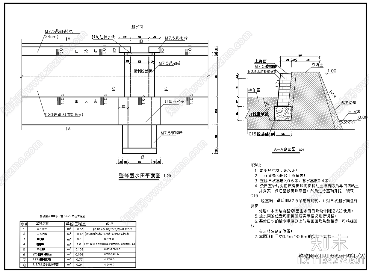 整修土地田坎平面剖面节点图施工图下载【ID:1134274601】