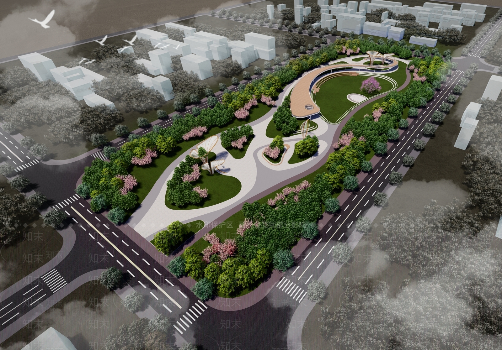 现代城市绿心景观公园SU模型下载【ID:1134276034】