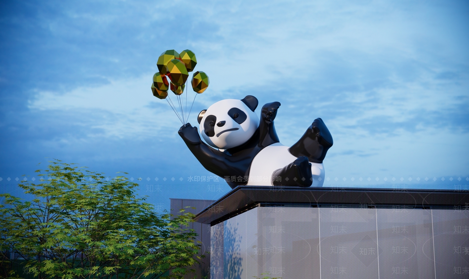 现代熊猫雕塑SU模型下载【ID:1134282274】