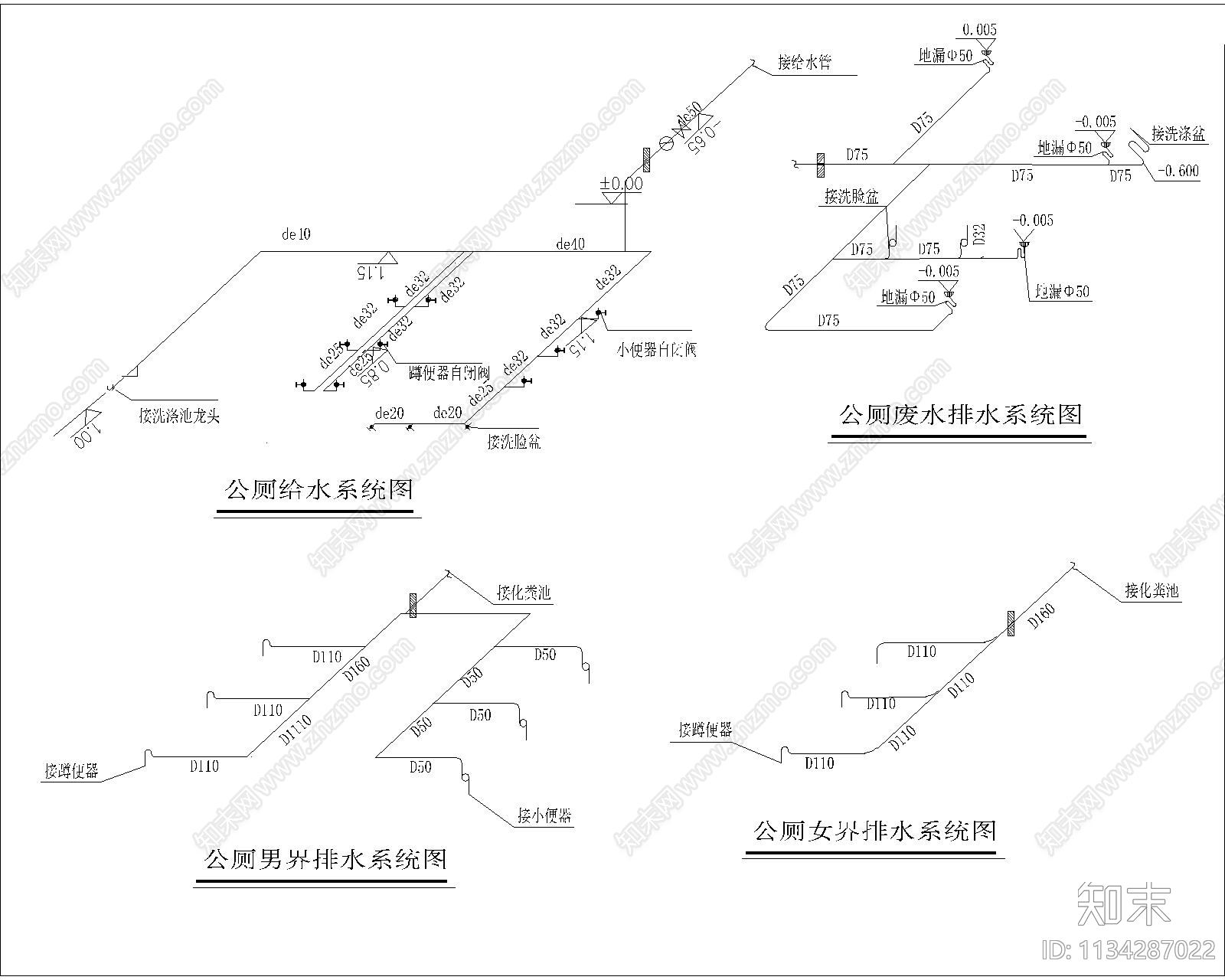 中式风格公厕建筑cad施工图下载【ID:1134287022】