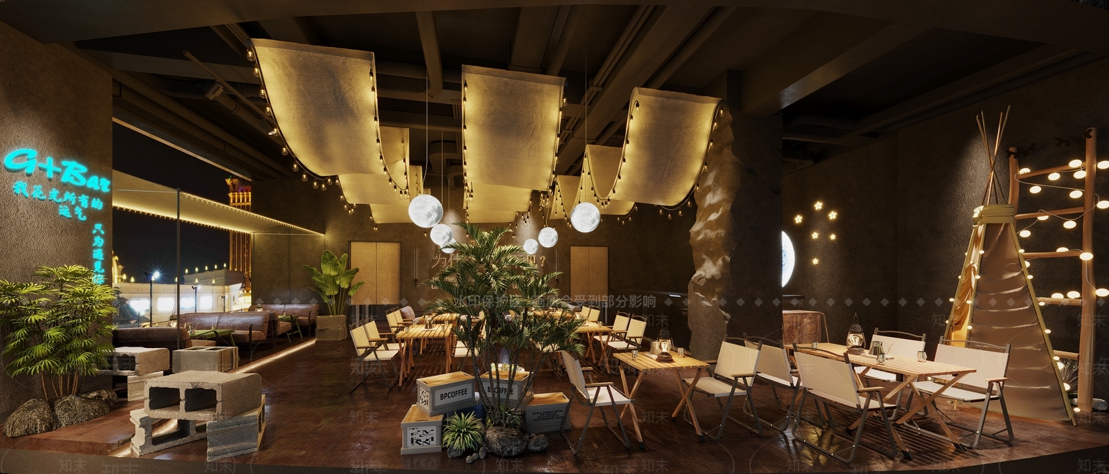 工业风露营音乐餐厅3D模型下载【ID:1134288240】