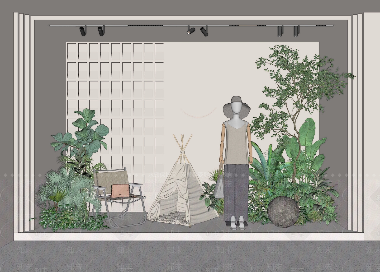 现代服装店橱窗SU模型下载【ID:1134288924】