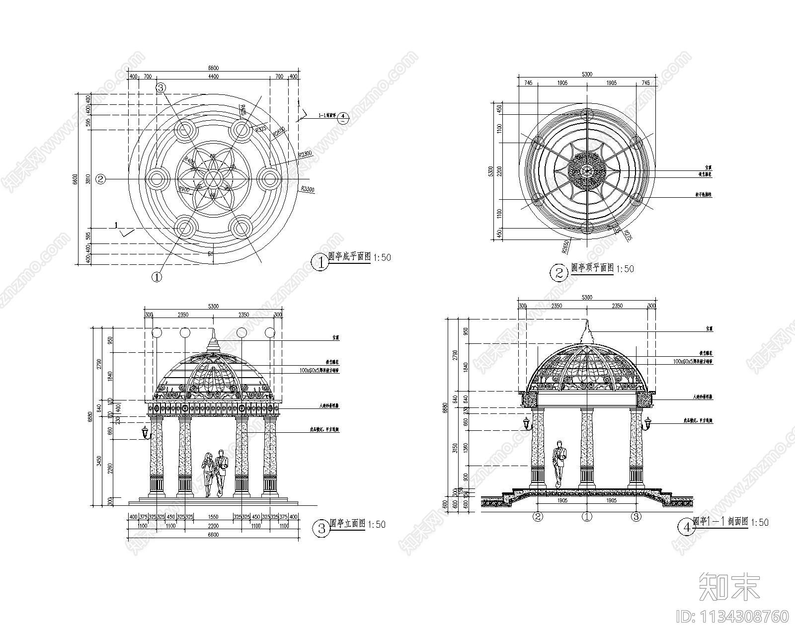 亭子详图cad施工图下载【ID:1134308760】