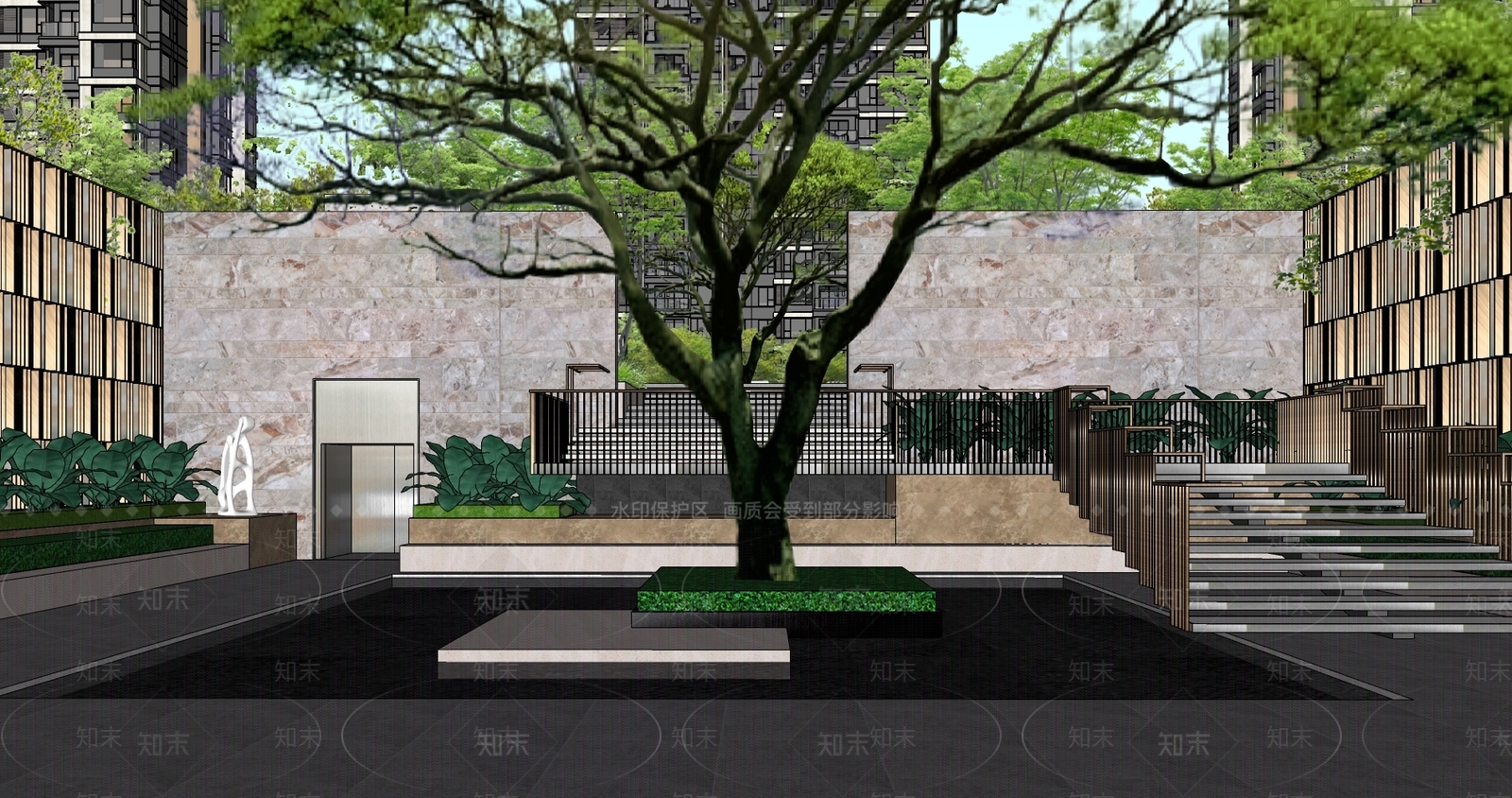 现代台阶景观SU模型下载【ID:1134311320】