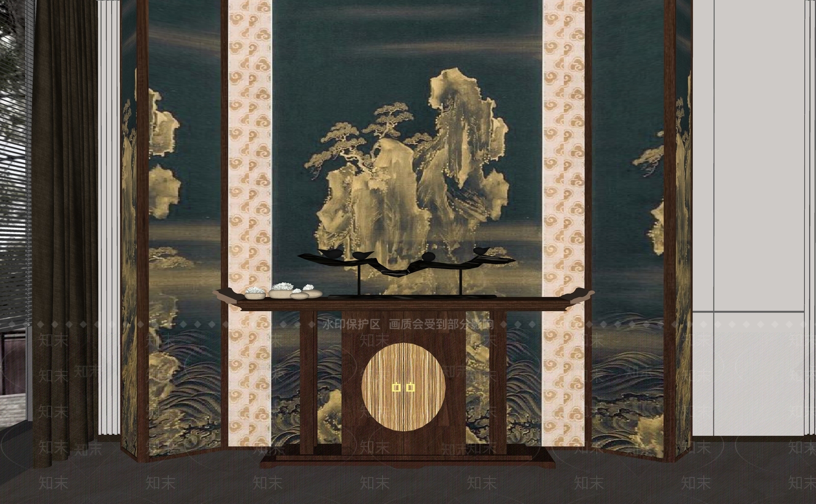 新中式端景条案SU模型下载【ID:1134311706】
