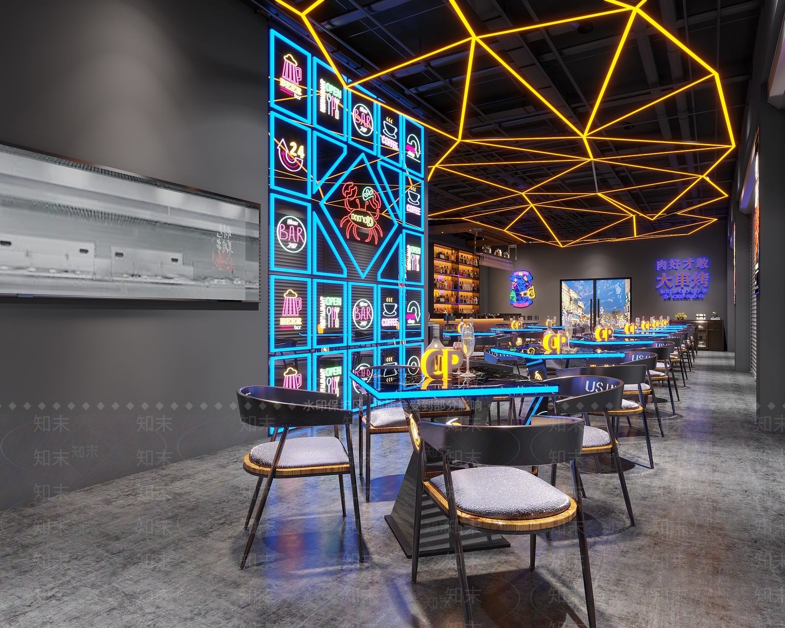 工业风烧烤店3D模型下载【ID:1134312948】