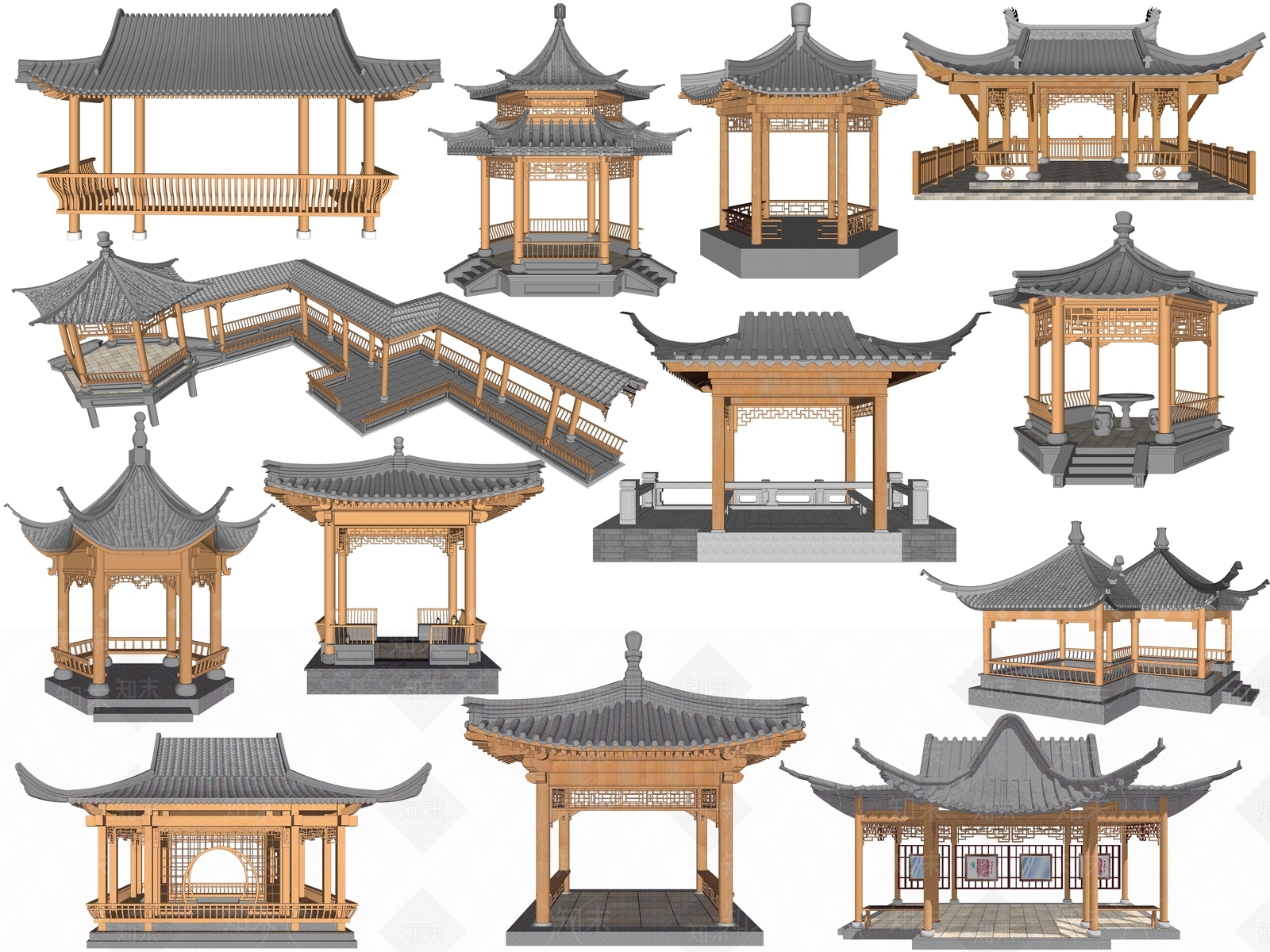 中式古典亭子SU模型下载【ID:1134316045】