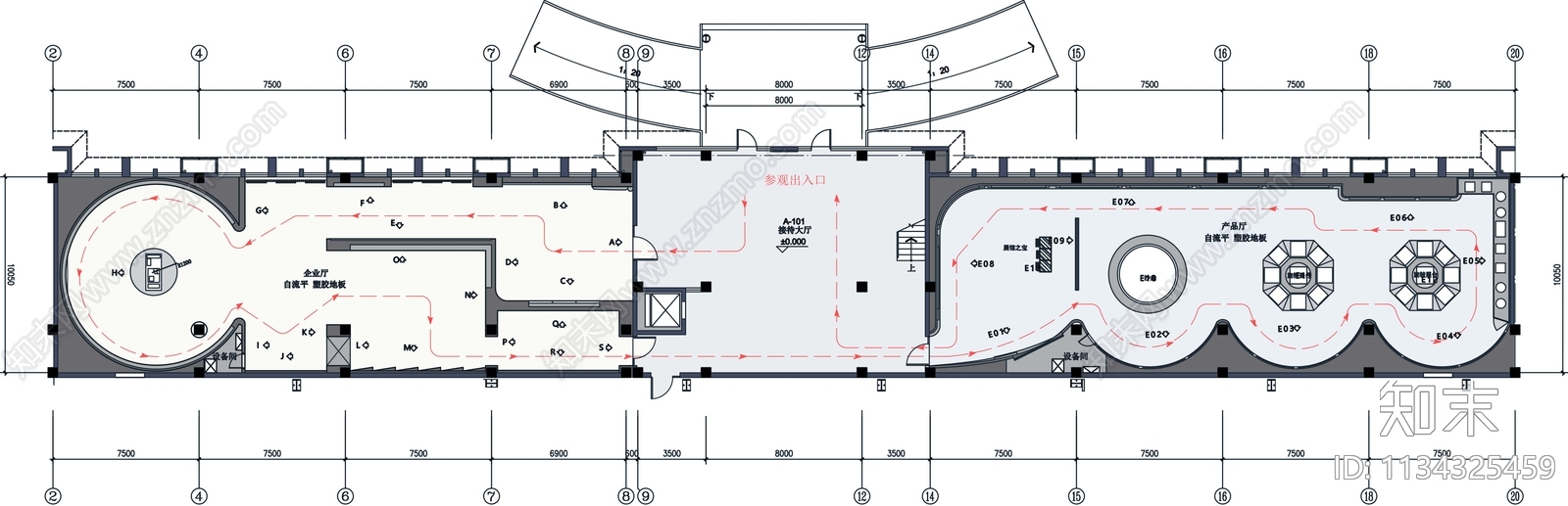 科技展厅平面图cad施工图下载【ID:1134325459】