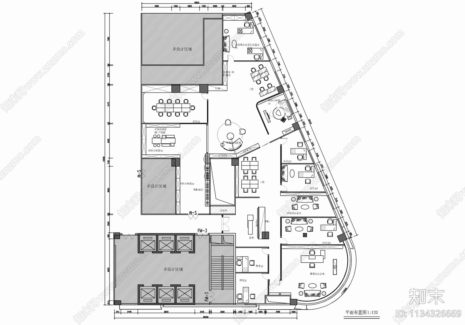 700㎡办公室室内cad施工图下载【ID:1134326669】