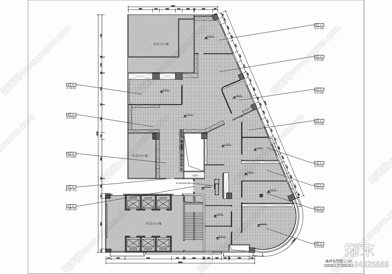 700㎡办公室室内cad施工图下载【ID:1134326669】