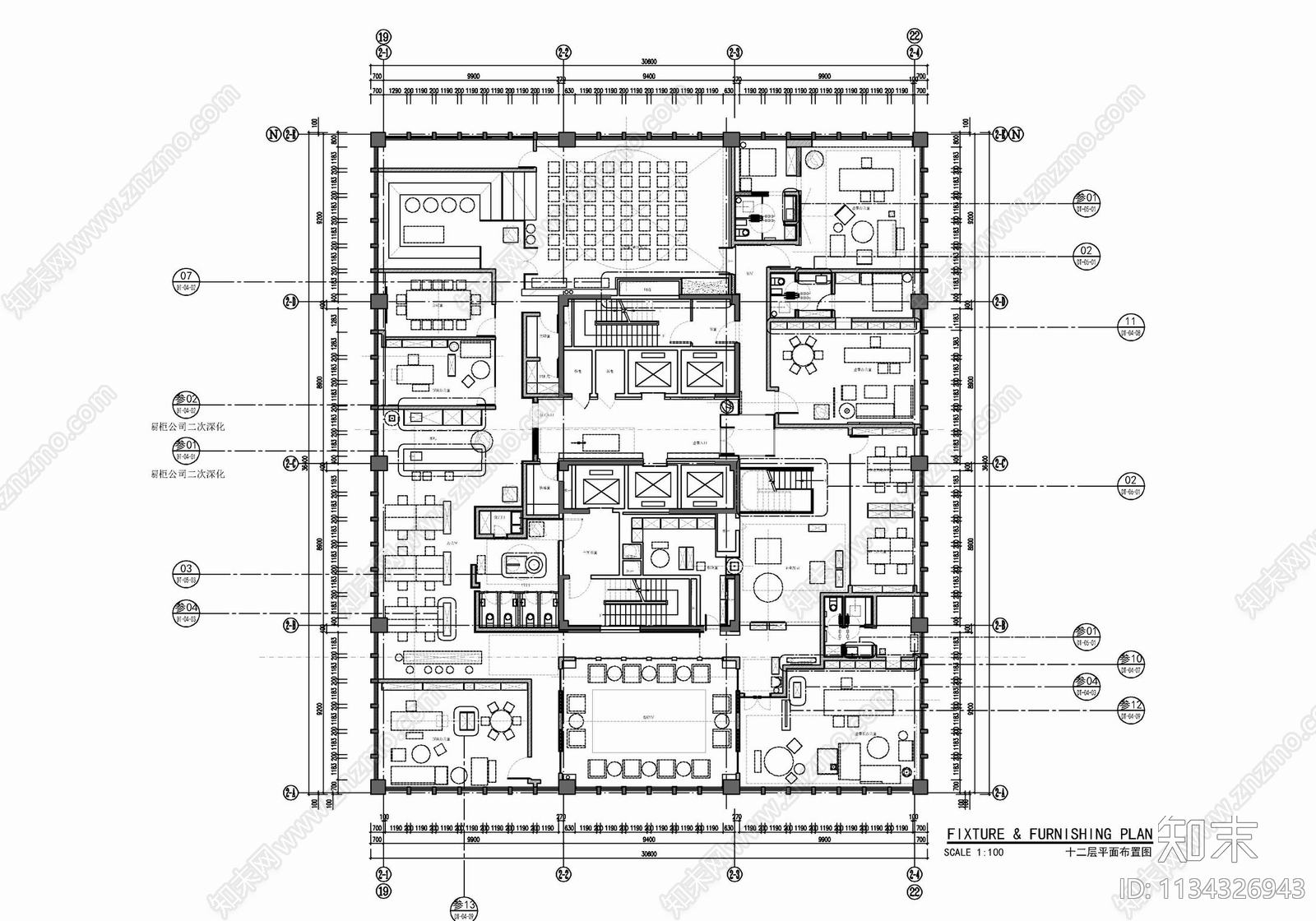 2200㎡两层办公室cad施工图下载【ID:1134326943】