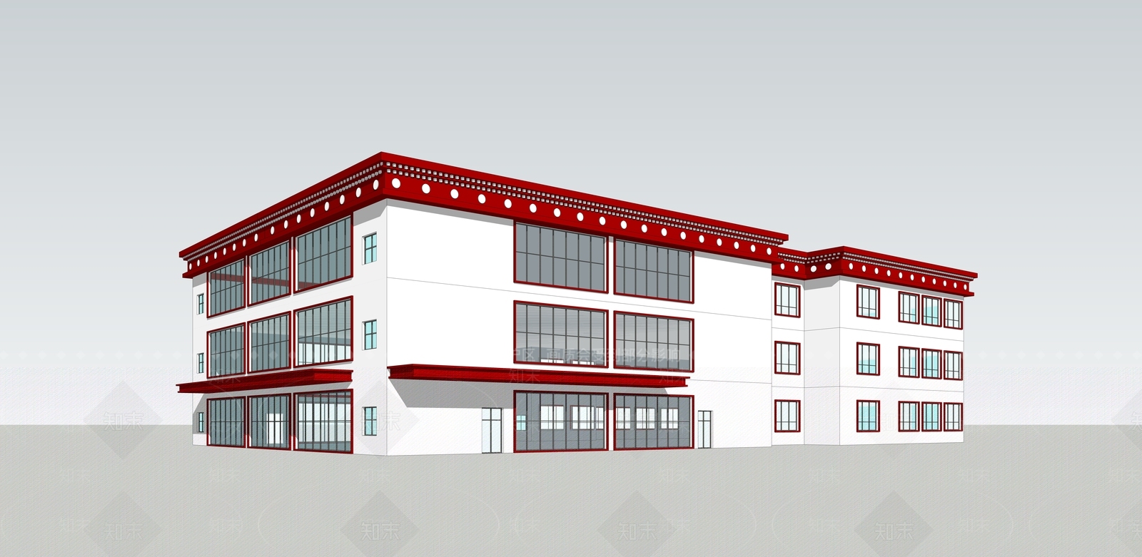 现代藏式学校建筑SU模型下载【ID:1134329733】