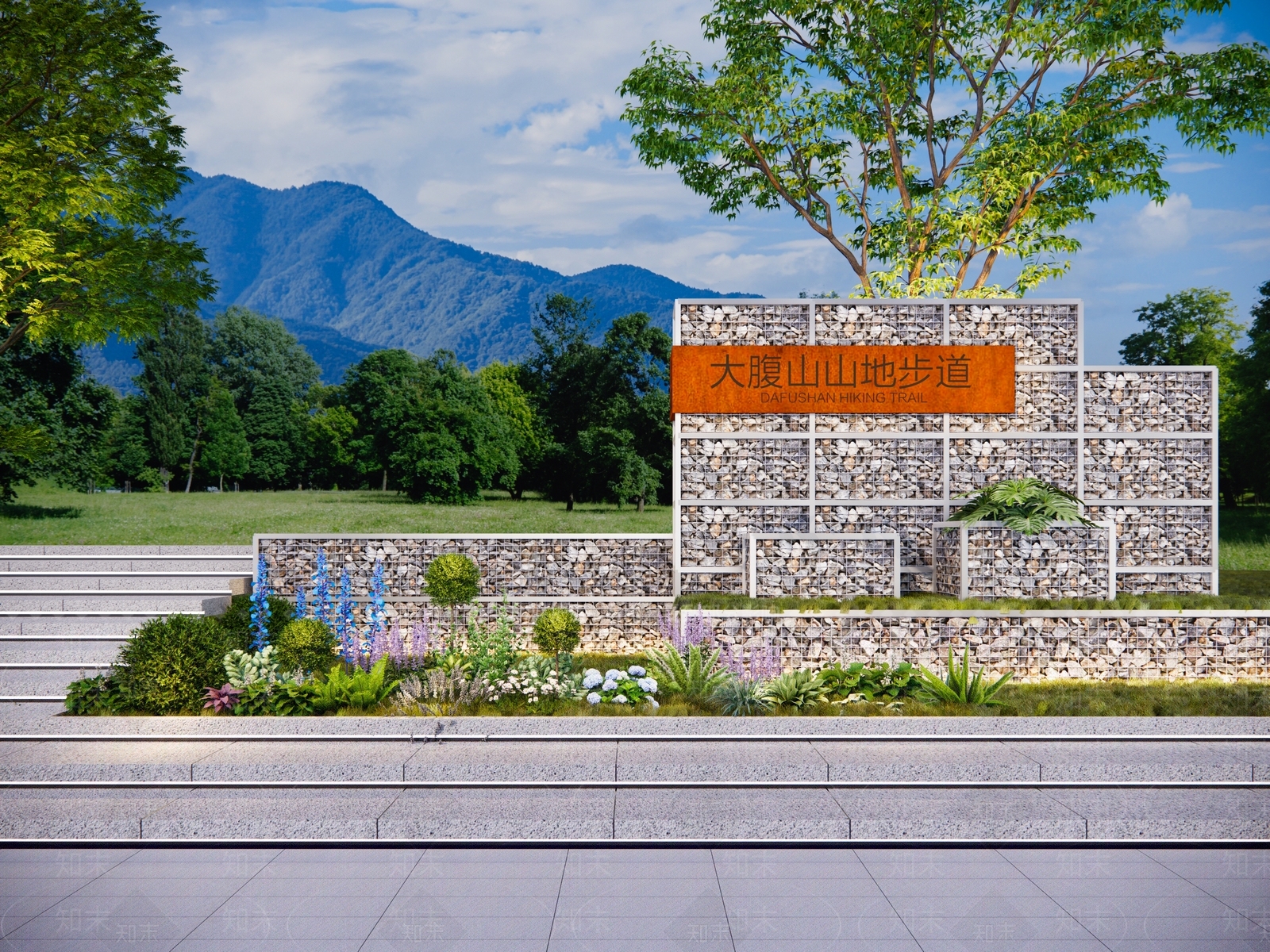 现代景区公园入口大门logo景墙SU模型下载【ID:1134330870】