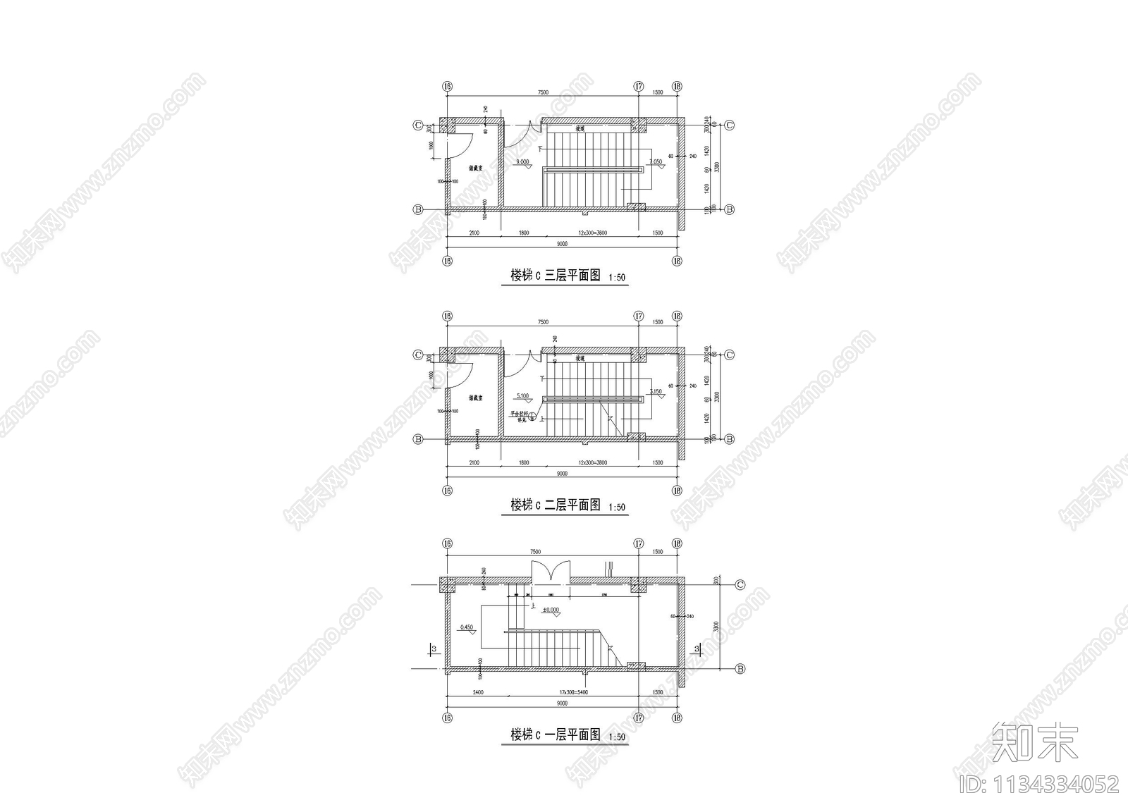 楼梯设计细部cad施工图下载【ID:1134334052】