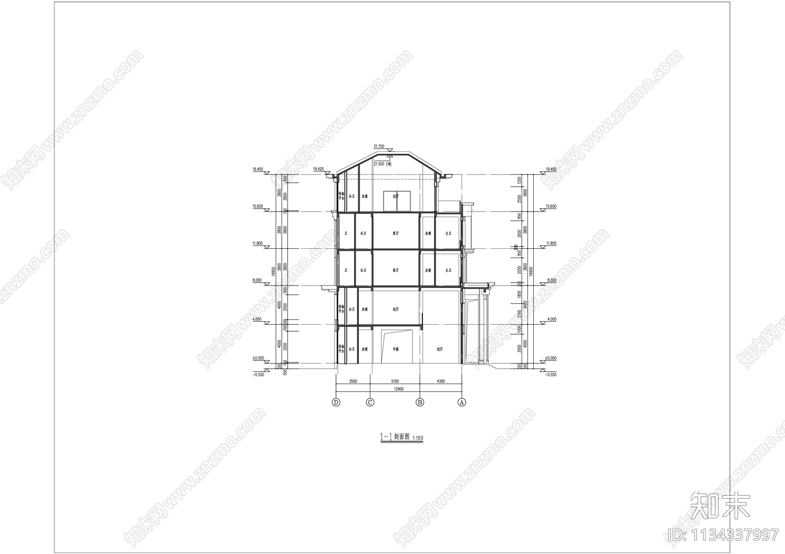 新中式自建别墅cad施工图下载【ID:1134337997】