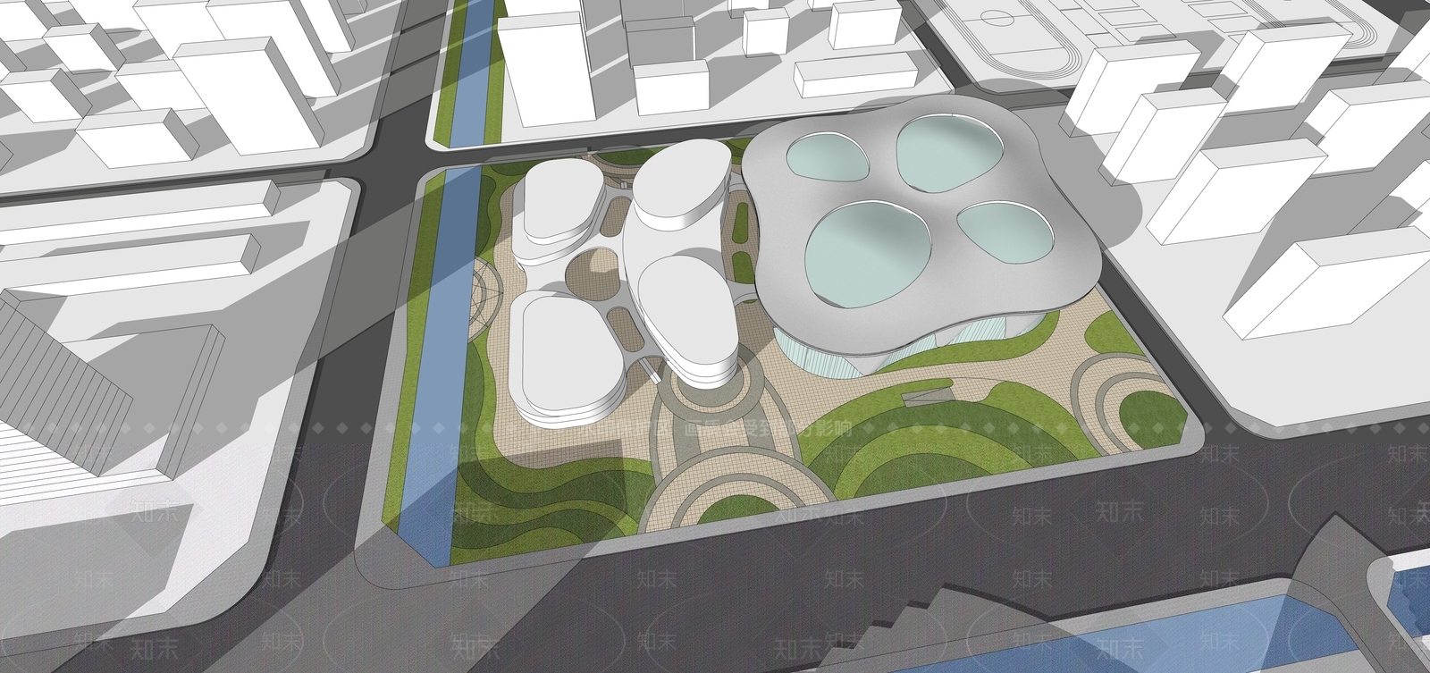 现代展览馆建筑SU模型下载【ID:1134339712】