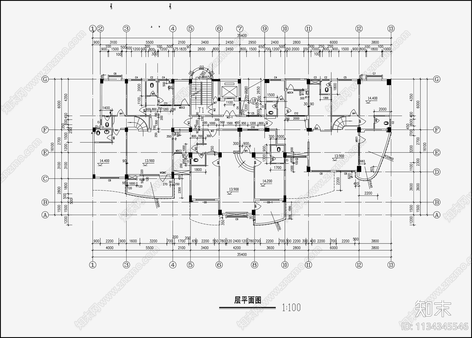 住宅建筑cad施工图下载【ID:1134345546】