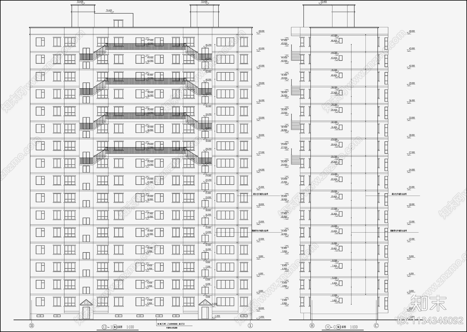 住宅区建筑cad施工图下载【ID:1134346092】