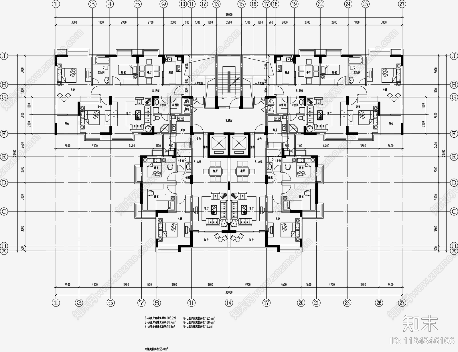 住宅区建筑cad施工图下载【ID:1134346106】