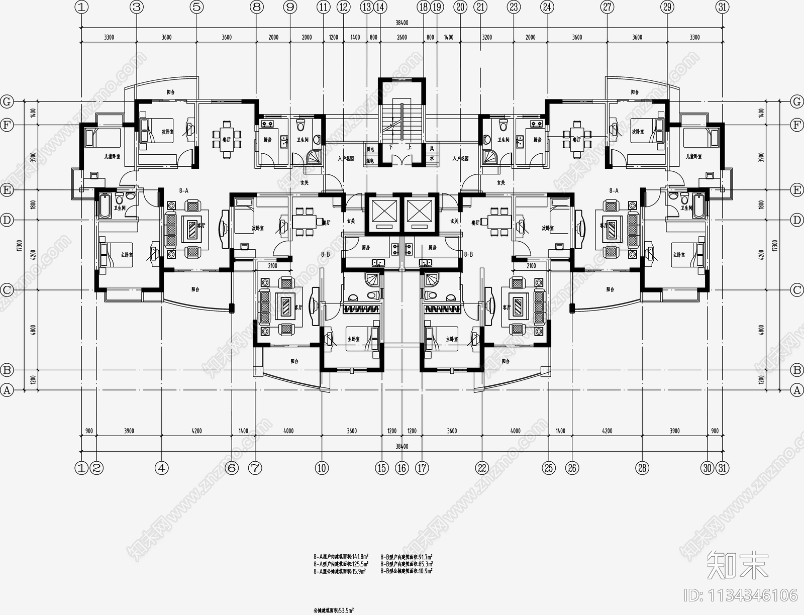 住宅区建筑cad施工图下载【ID:1134346106】