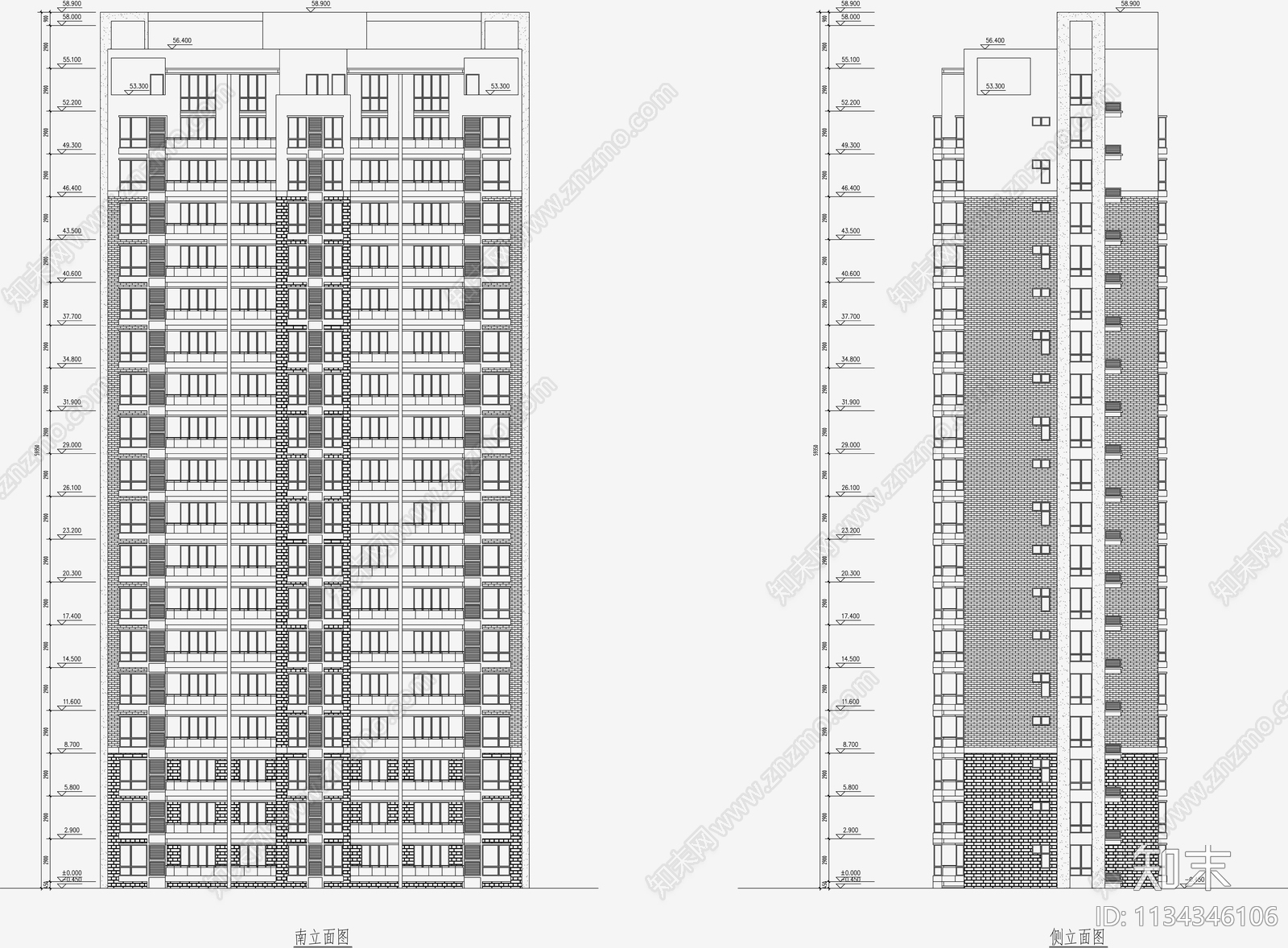 住宅区建筑cad施工图下载【ID:1134346106】