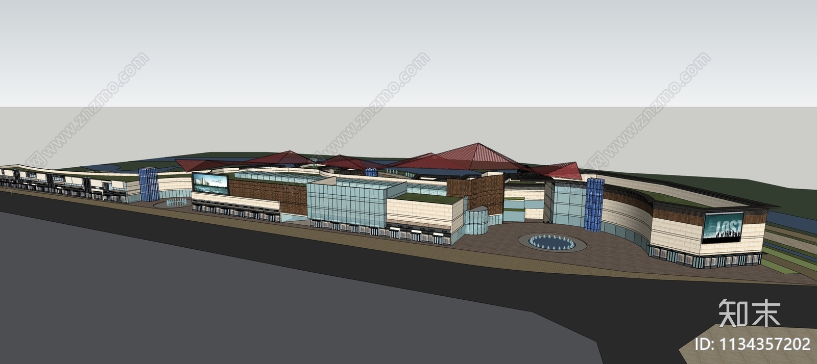 现代高档大体量滨水商业街SU模型下载【ID:1134357202】