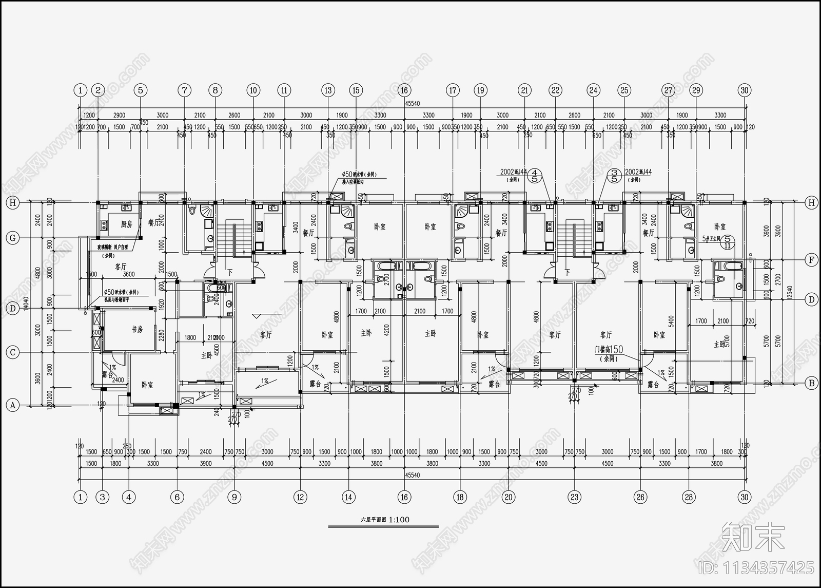 住宅区建筑cad施工图下载【ID:1134357425】