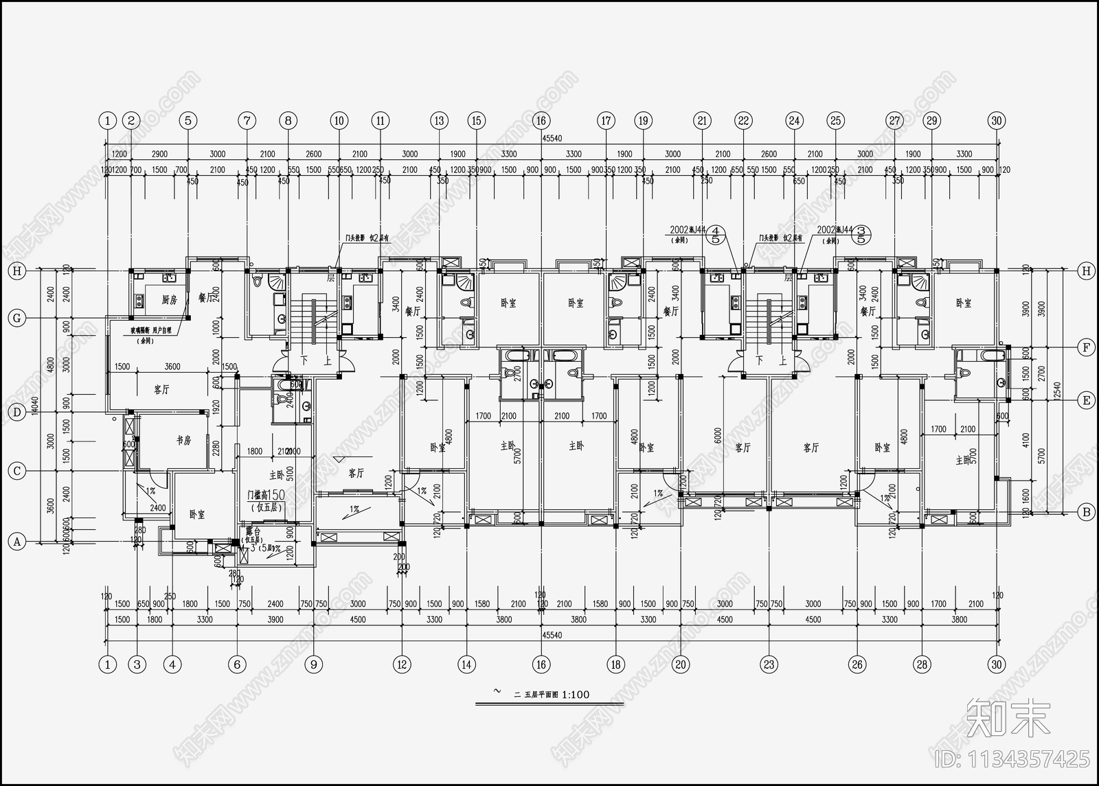 住宅区建筑cad施工图下载【ID:1134357425】