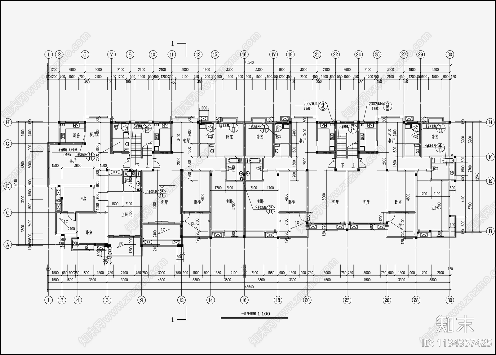 住宅区建筑cad施工图下载【ID:1134357425】