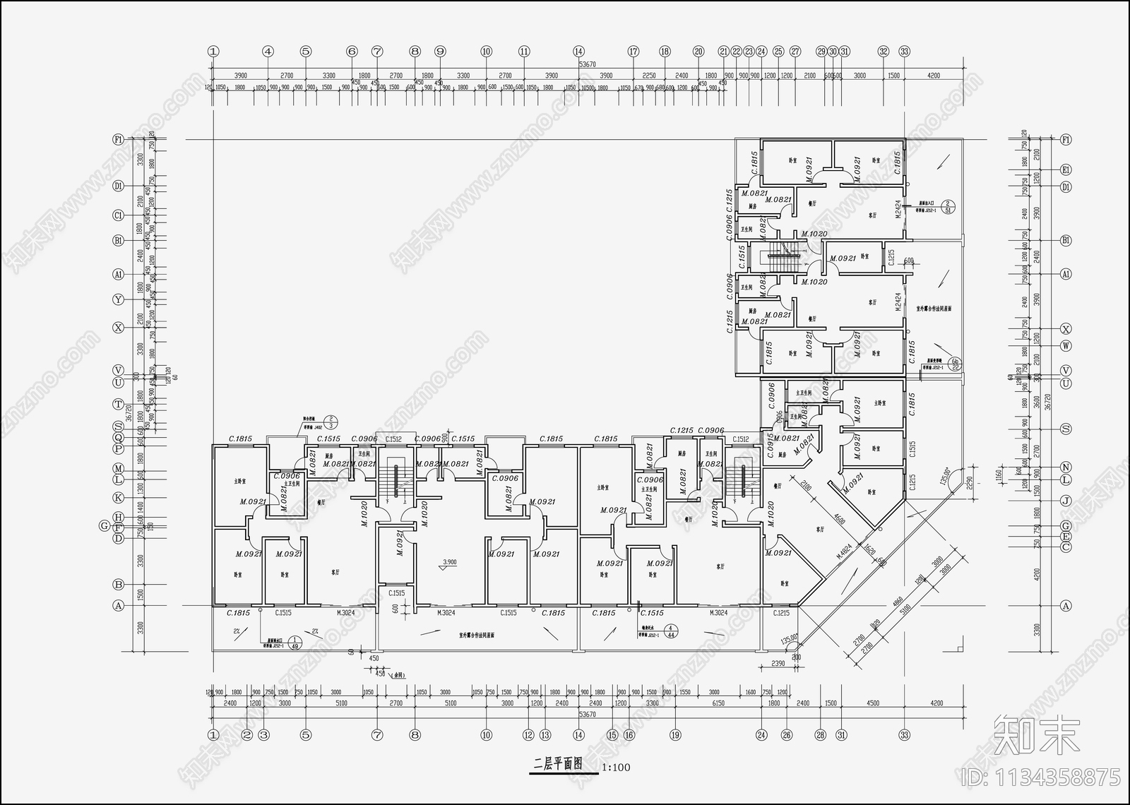 住宅区建筑设计cad施工图下载【ID:1134358875】