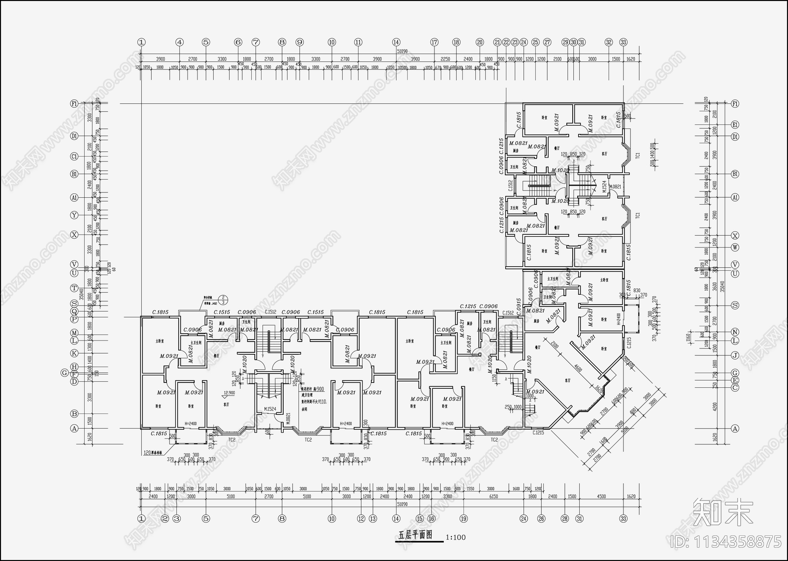 住宅区建筑设计cad施工图下载【ID:1134358875】