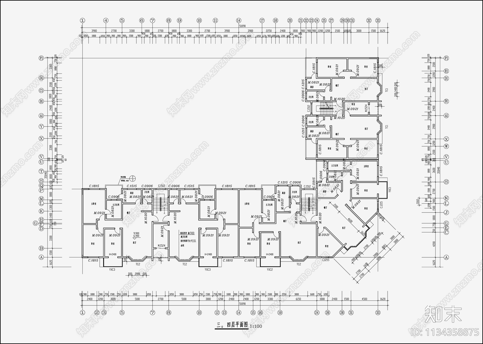 住宅区建筑设计cad施工图下载【ID:1134358875】