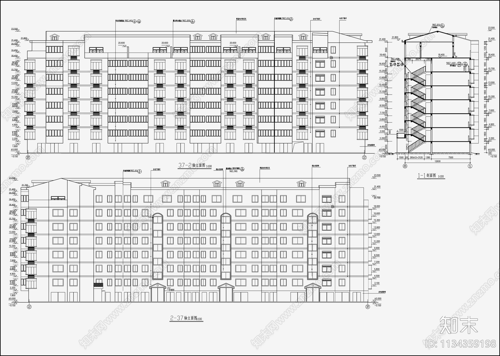 住宅区建筑设计cad施工图下载【ID:1134359198】