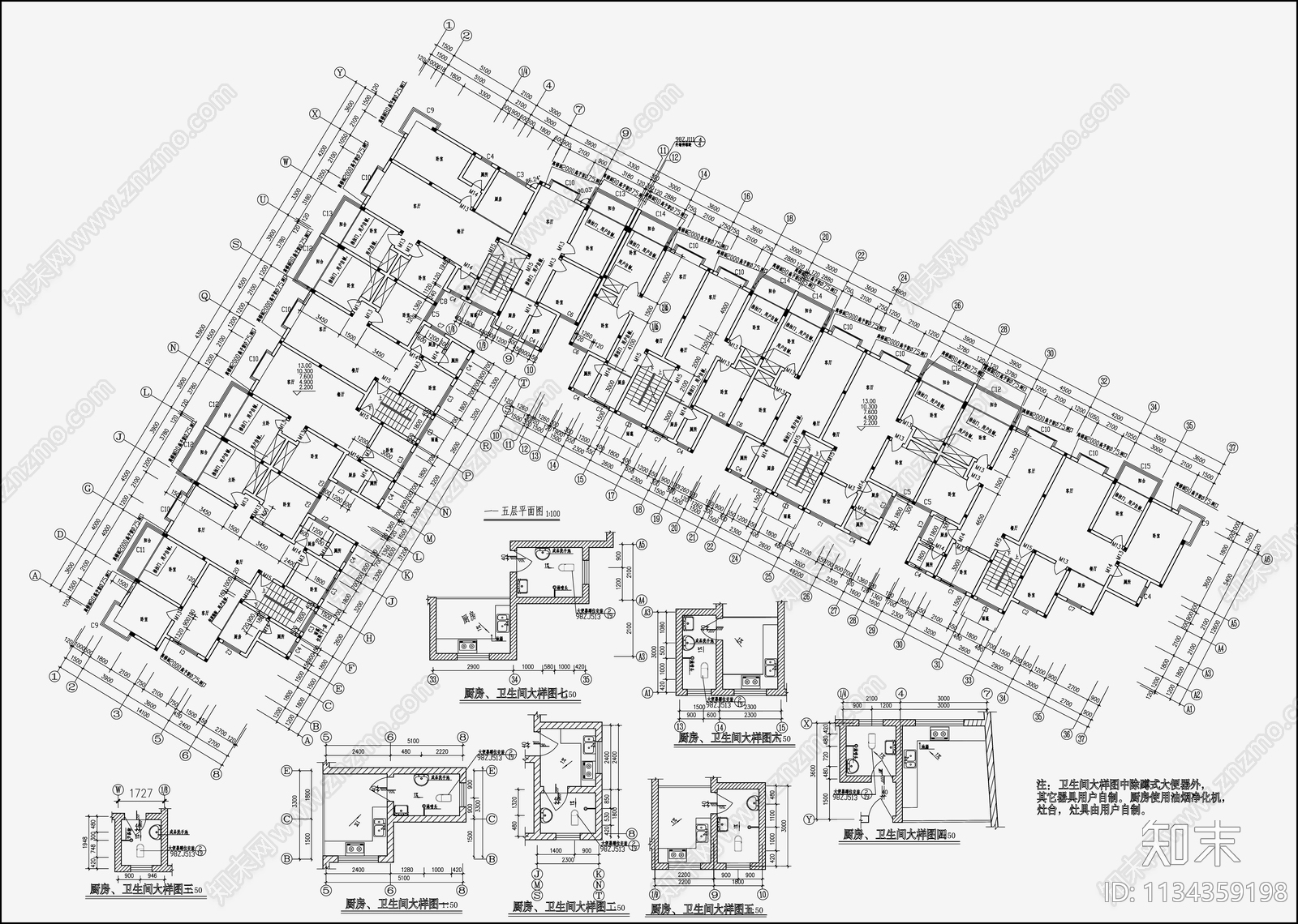 住宅区建筑设计cad施工图下载【ID:1134359198】