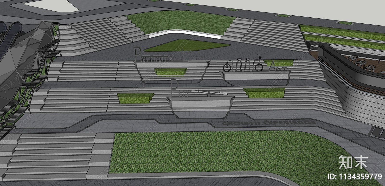 现代高差台阶景观SU模型下载【ID:1134359779】