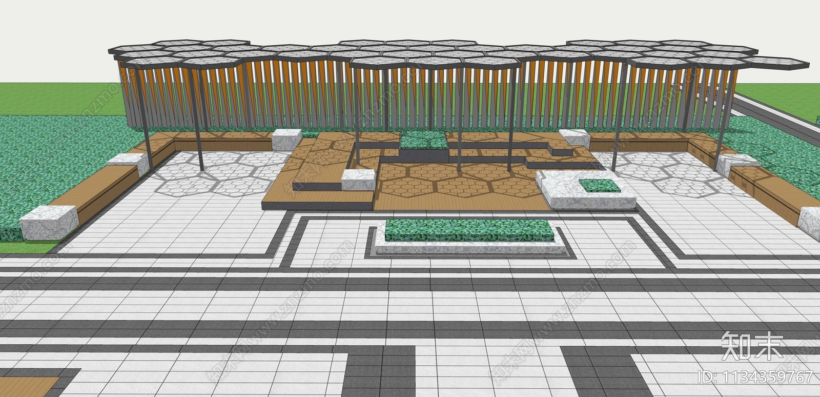 现代景观廊架SU模型下载【ID:1134359767】