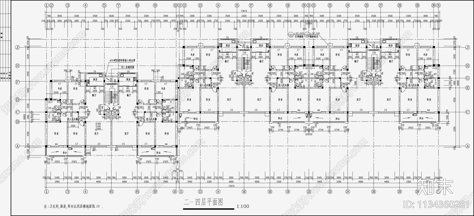 住宅区建筑设计cad施工图下载【ID:1134360281】