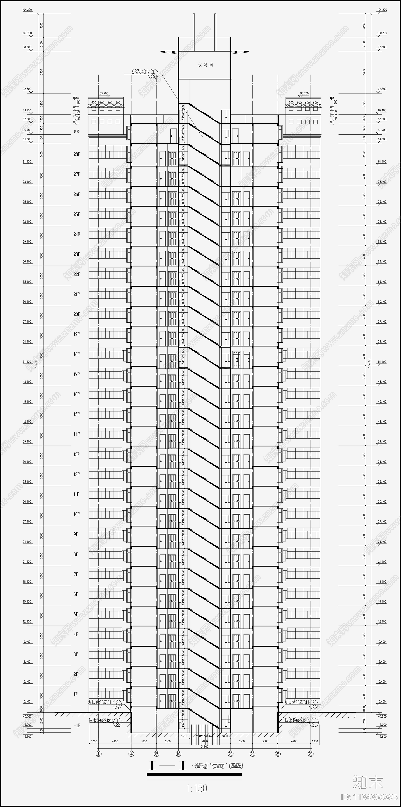 住宅区建筑设计cad施工图下载【ID:1134360895】