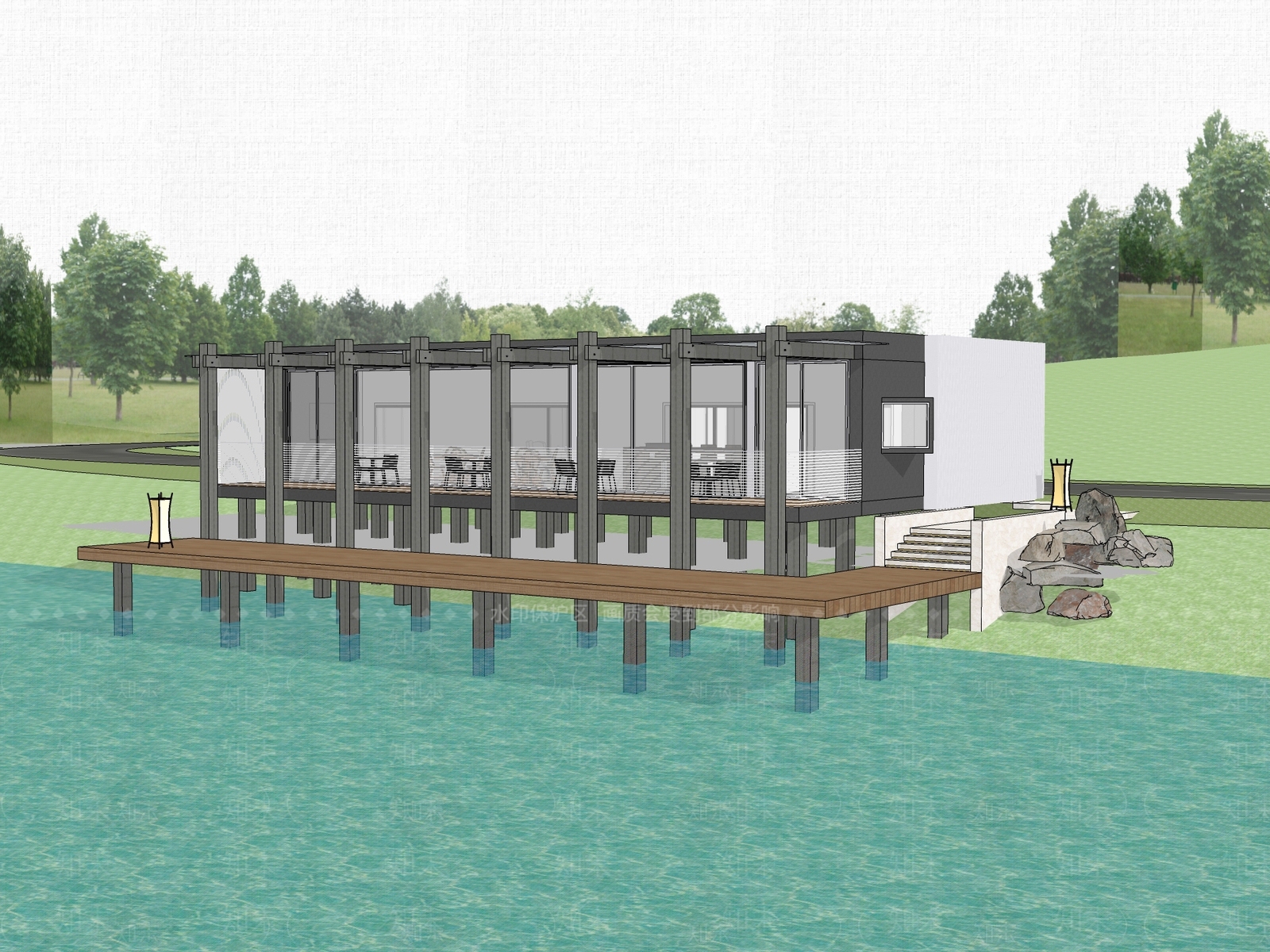 工业风民宿建筑SU模型下载【ID:1134361375】
