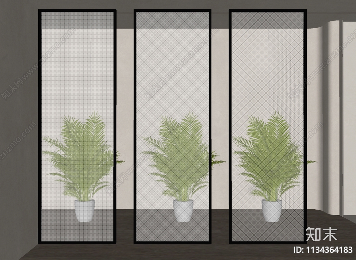 现代雕花玻璃隔断SU模型下载【ID:1134364183】