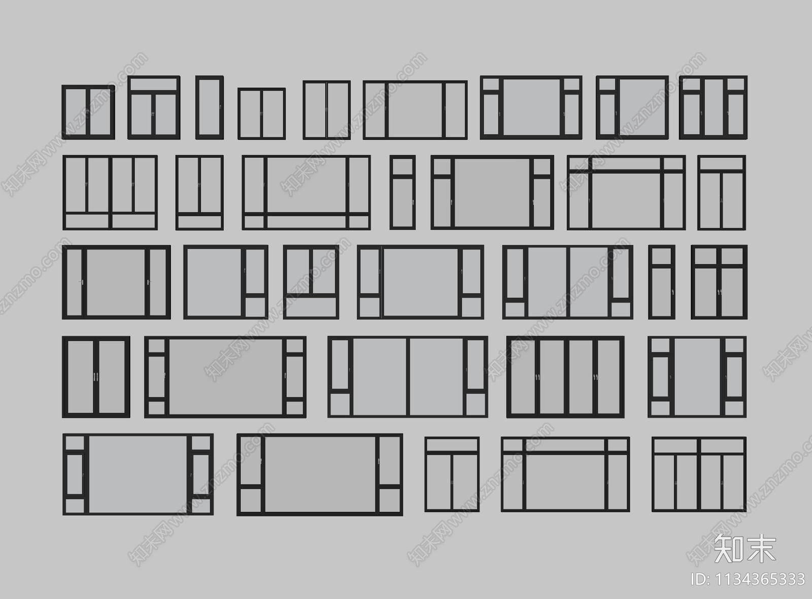 现代窗户组合SU模型下载【ID:1134365333】