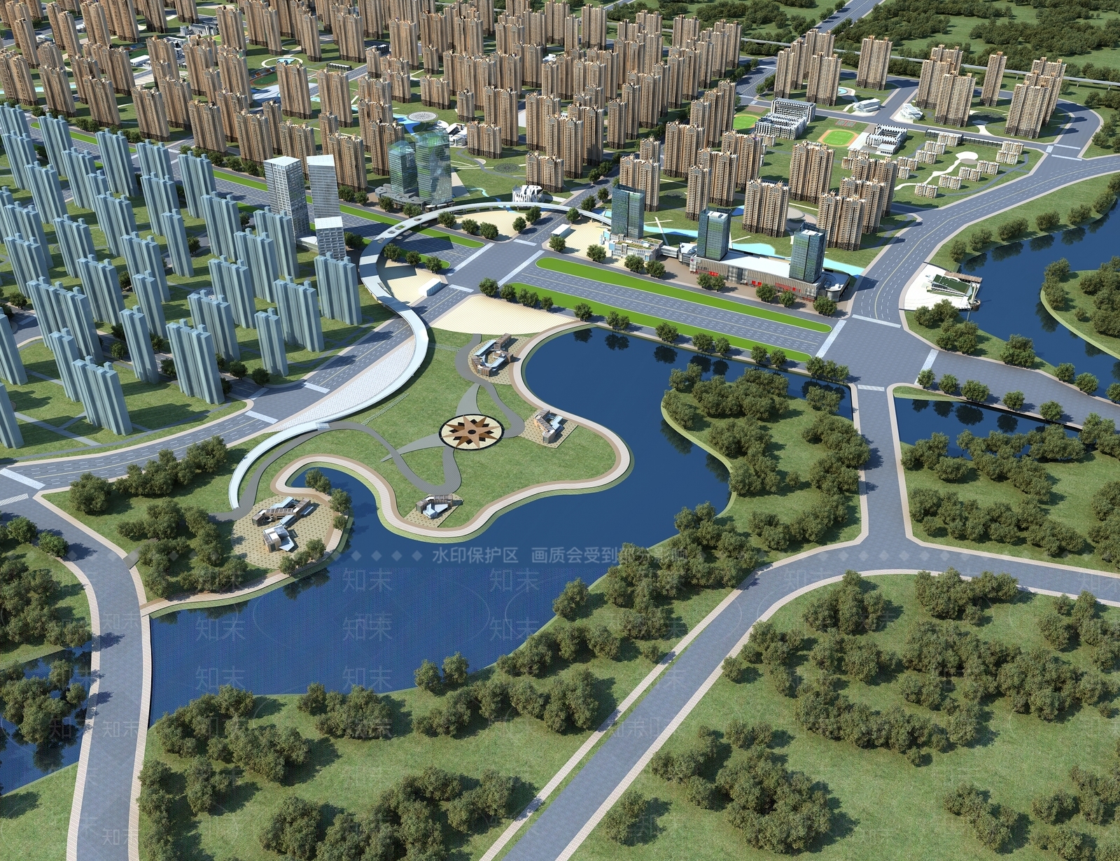 现代公园鸟瞰3D模型下载【ID:1134367833】