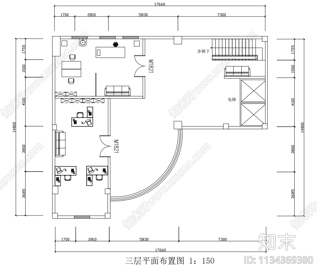 三层老年活动中心平面布置图cad施工图下载【ID:1134369380】