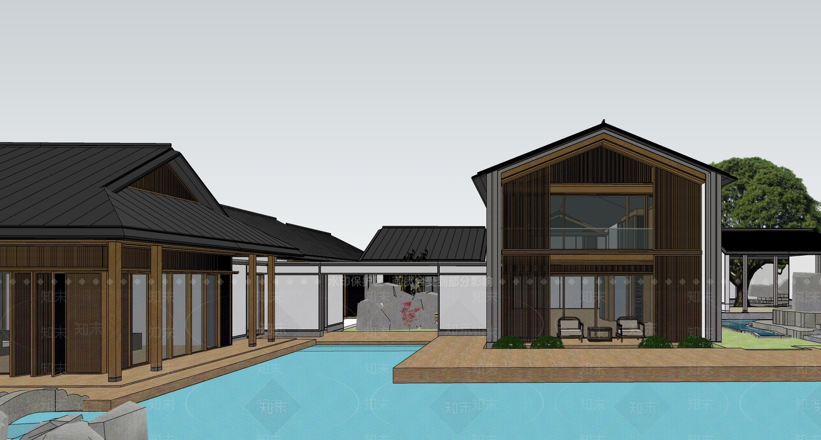中式度假村SU模型下载【ID:1134370576】