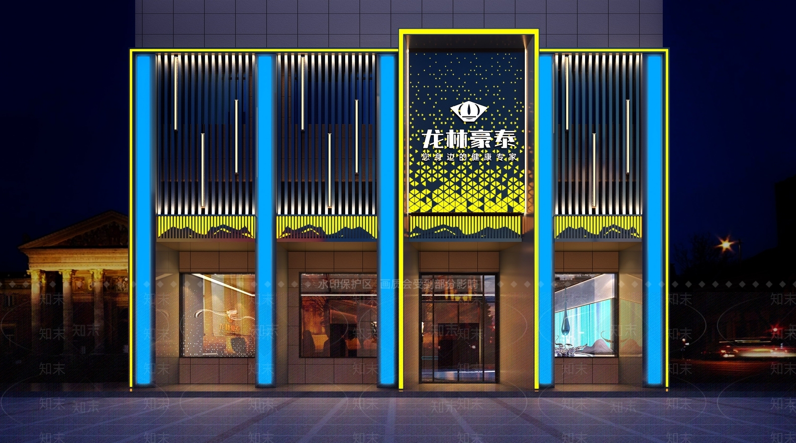 现代洗浴中心门头3D模型下载【ID:1134370804】