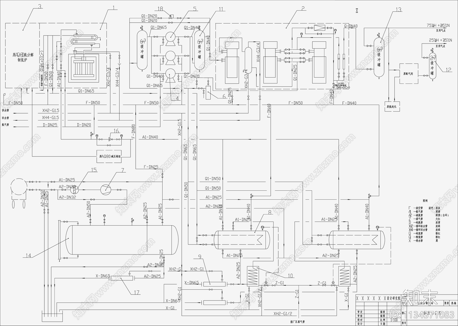 氨分解制氢站热力系统图cad施工图下载【ID:1134371083】