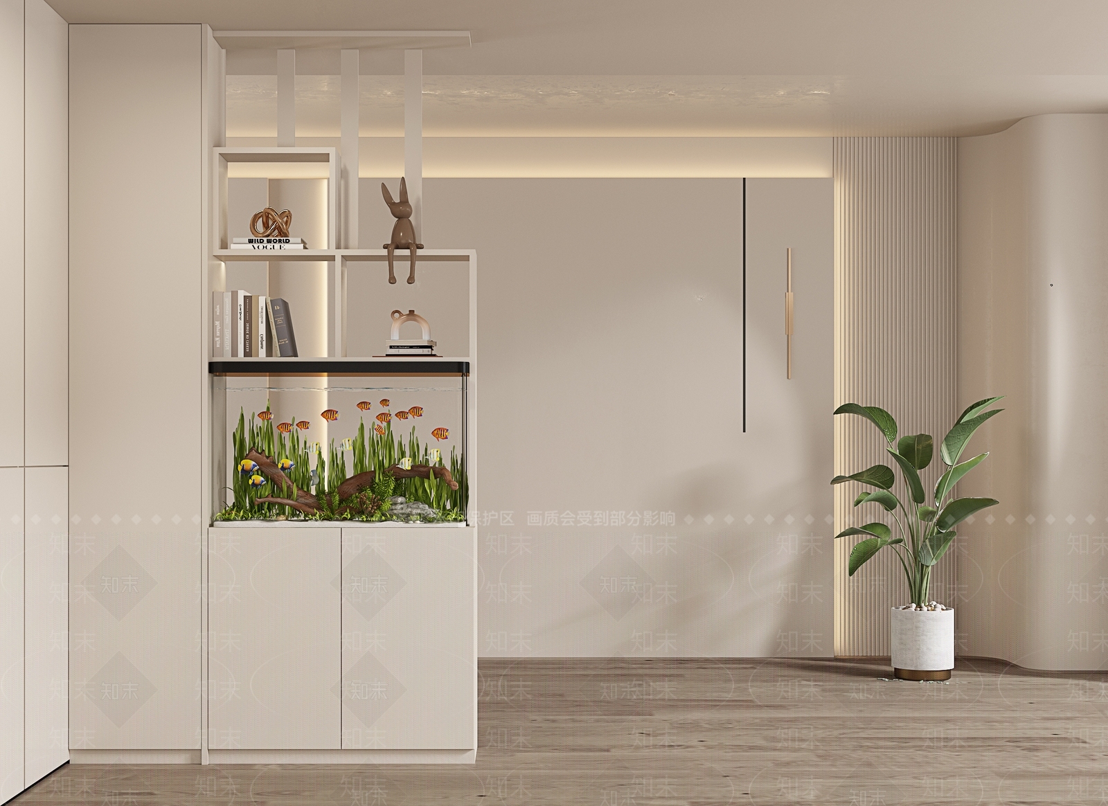 现代鱼缸隔断柜3D模型下载【ID:1134374298】