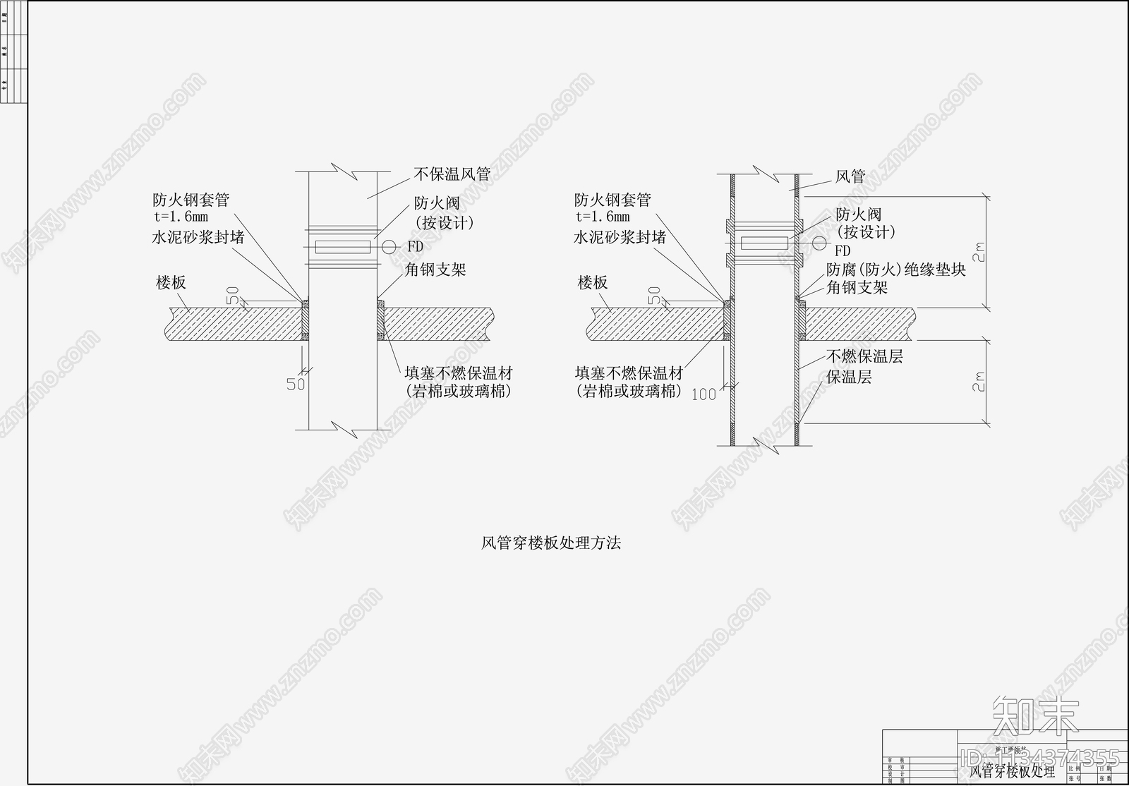 风管穿楼板屋面和墙的大样图施工图下载【ID:1134374355】